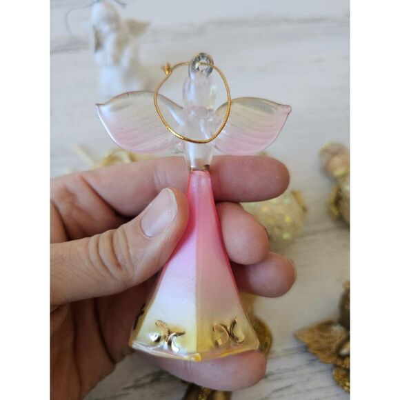 Cherub angel gold ornament set Xmas tree porcelain - Picture 13 of 13